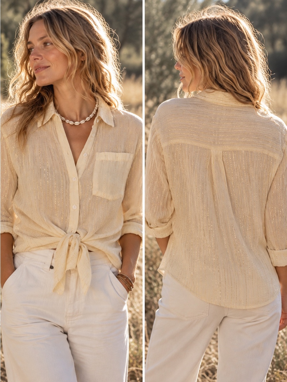 Carve Designs Organic cotton w gold lurex Taylor Gauze Tunic Shirt